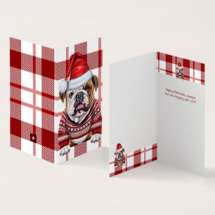 Holiday Bulldog Red and White Plaid Christmas