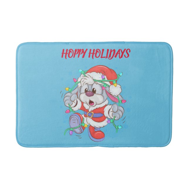 Holiday Bunny Christmas Bath Mat (Front)