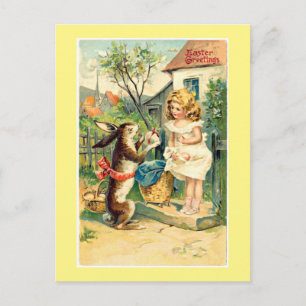 Holiday Bunny & Girl Vintage Easter Postcard