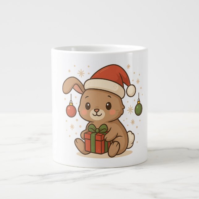 Holiday Bunny in Santa Hat Large Coffee Mug (Front)