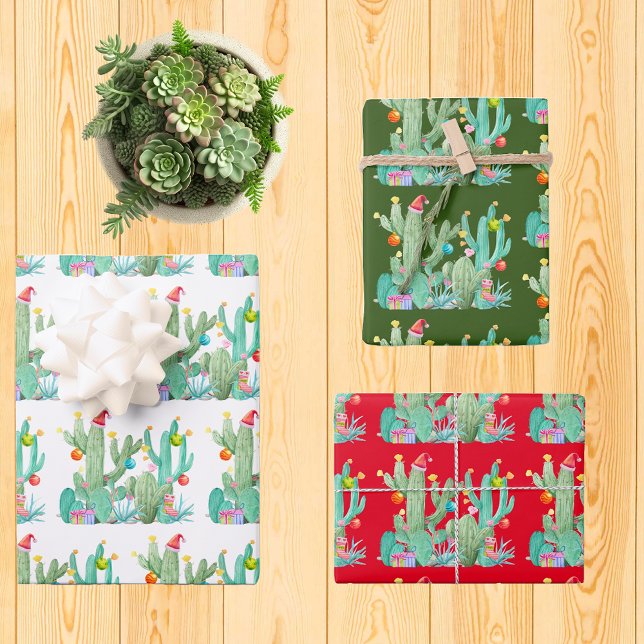 Holiday Cactus Cacti Desert  Christmas Wrapping Paper Sheet (Creator Uploaded)