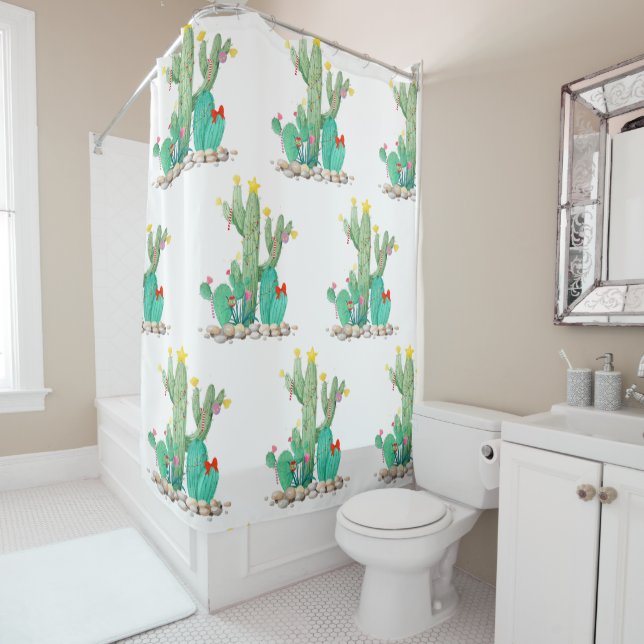Holiday Cactus Southwest Christmas Cacti Shower Curtain (In Situ)