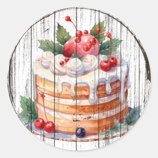 Holiday Cake Rustic Christmas Stickers (Front)