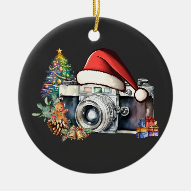 Holiday Camera Photographer Card Ceramic Tree Decoration (Front)