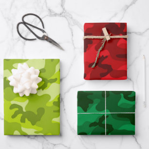 Holiday Camo Red Green Christmas Festive Wrapping Paper Sheet