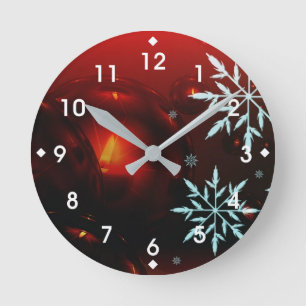 Holiday Candlelight and Snowflakes Round Clock