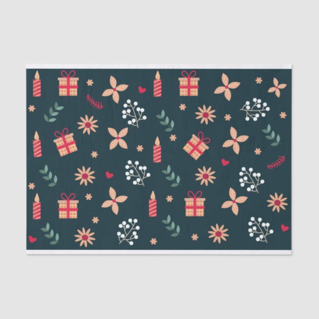 Holiday Candles and Ornaments on Black Background Tissue Paper (Front)
