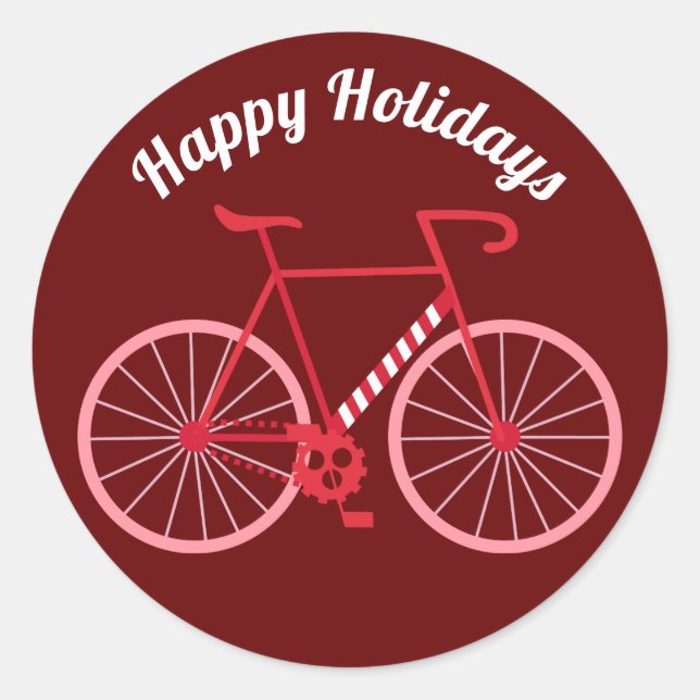 Holiday Candy Cane Bike Classic Round Sticker (Front)