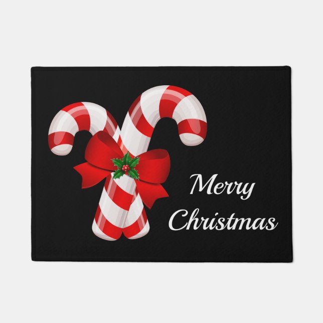 Holiday Candy Canes Christmas Doormat (Front)