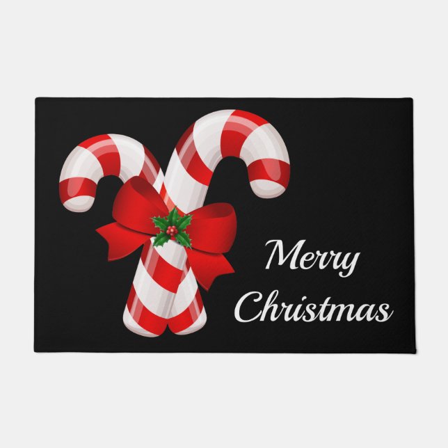 Holiday Candy Canes Christmas Doormat (Front)