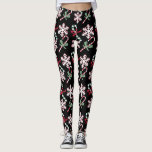 Holiday Candy Canes & Snowflakes, on black Leggings<br><div class="desc">Holiday Leggings,  Christmas candy canes and snowflakes on black</div>