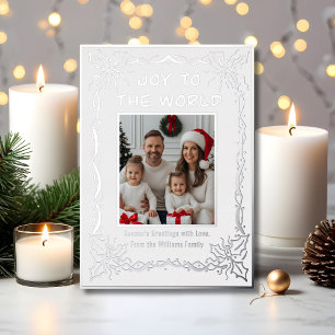 Holiday Card 2 Photo Custom Christmas Silver White