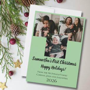 Holiday card baby first Christmas 3 photo name