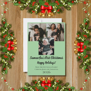 Holiday card baby first Christmas 3 photo name