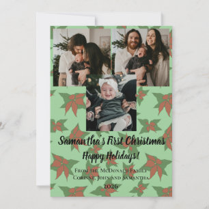 Holiday card baby's first Christmas 3 photo name