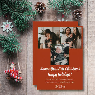 Holiday card baby's first Christmas 3 photo name