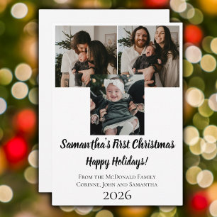 Holiday card baby's first Christmas 3 photo name