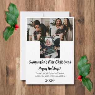 Holiday card baby's first Christmas 3 photo name