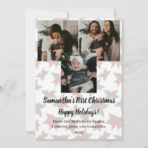Holiday card baby's first Christmas 3 photo name