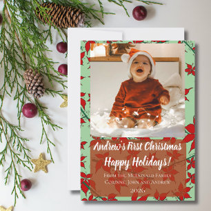 Holiday card baby's first Christmas green custom