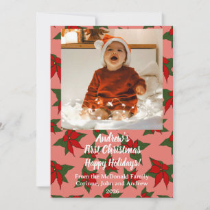 Holiday card baby's first Christmas red photo