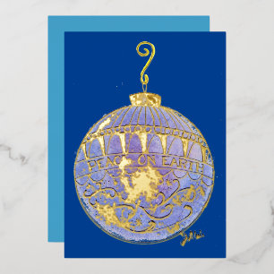 Holiday Card - Blue and Gold Tree Ornament