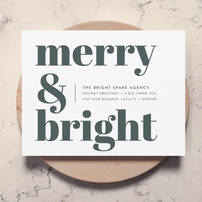 Holiday Card | Business Christmas Merry and Bright (Business Christmas holiday card by Guava, featuring bold “Merry & Bright” typography in forest green)