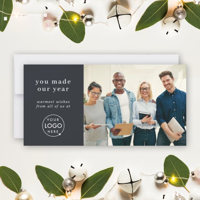 Holiday Card | Business Logo Thank You Corporate (Corporate team photo card with company logo and customizable holiday message)