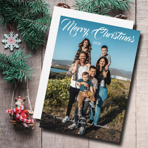 Holiday card Christmas photo year white script