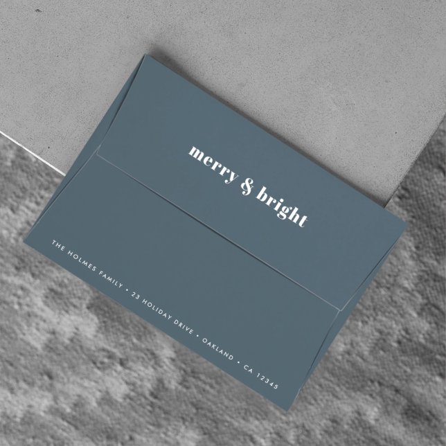 Holiday Card Envelope | Christmas Merry Mail Blue (Modern smoke blue “Merry & Bright” Christmas card envelope by Guava)