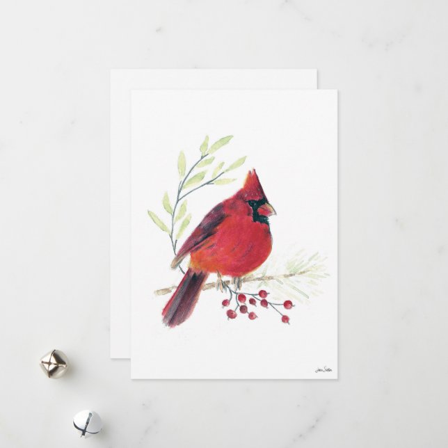 Holiday Cardinal Berries Art Card (Front/Back In Situ)