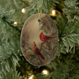 Holiday Cardinals Ceramic Tree Decoration