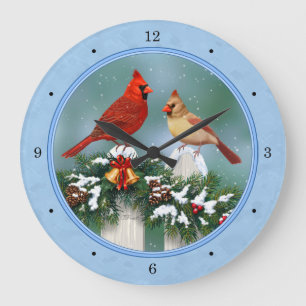 Holiday Cardinals & Christmas Garland Large Clock