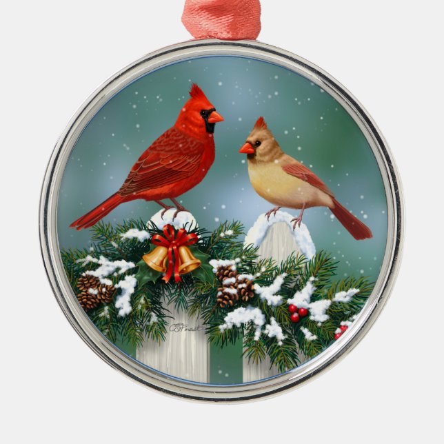 Holiday Cardinals & Christmas Garland Metal Tree Decoration (Front)