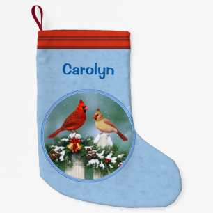 Holiday Cardinals & Christmas Garland Small Christmas Stocking