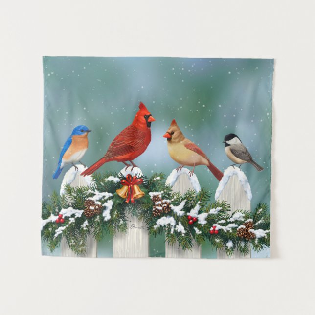 Holiday Cardinals & Christmas Garland Tapestry (Front (Horizontal))