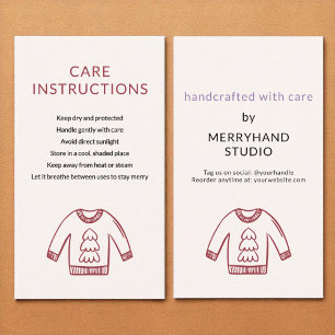 Holiday Care Instructions Cosy Ugly Sweater Business Card