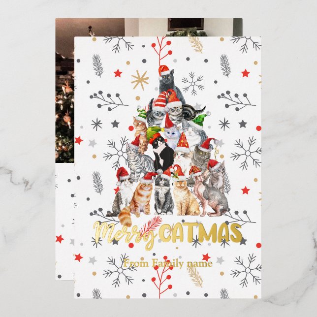 Holiday Cat and Kitten Christmas Tree red (Front/Back)