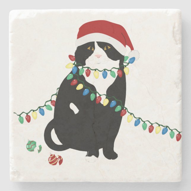 Holiday Cat Stone Coaster (Front)