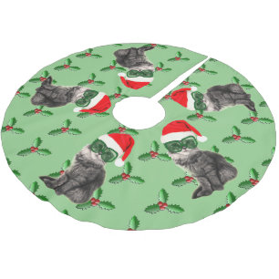 Holiday cat with Santa hat Brushed Polyester Tree Skirt