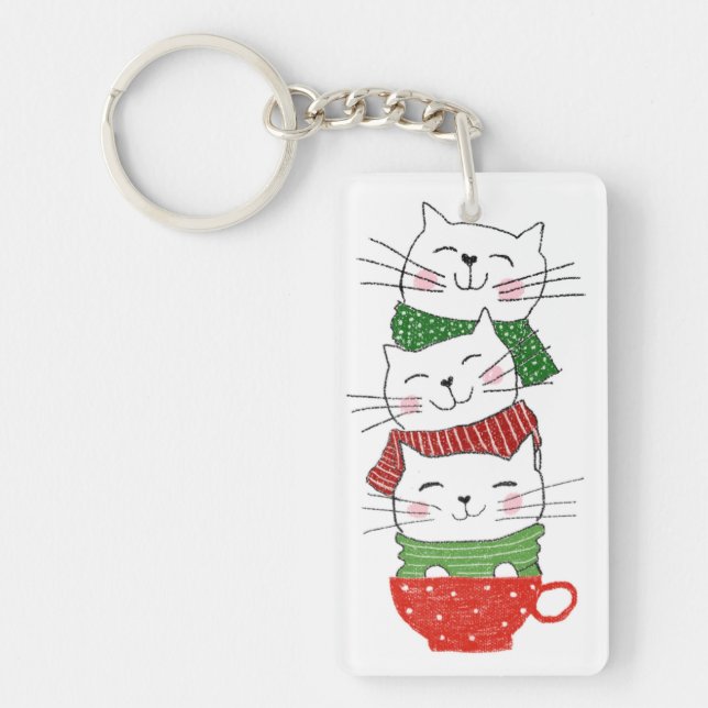 Holiday Cats Cup Scarves Cartoon Cute Key Ring (Front)