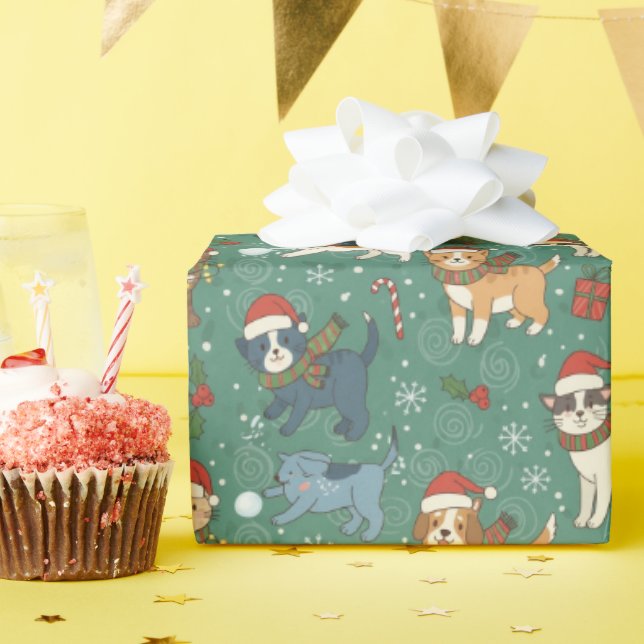 Holiday Cats & Dogs Christmas Wrapping Paper (Birthday Party)