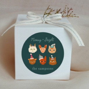 Holiday Cats Meowy and Bright Classic Round Sticker