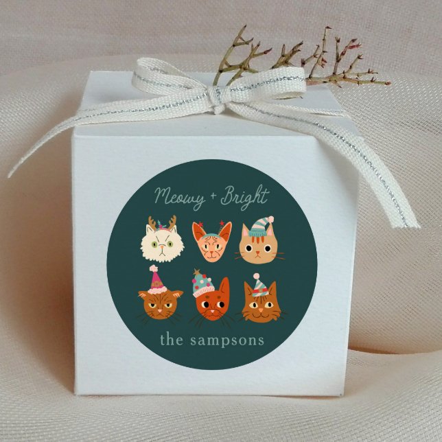 Holiday Cats Meowy and Bright Classic Round Sticker (Creator Uploaded)