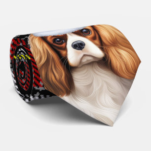 Holiday Cavalier King Charles Dog Plaid Christmas Tie