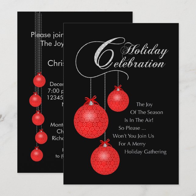 Holiday Celebration, Red Lace Ornaments Invitation (Front/Back)