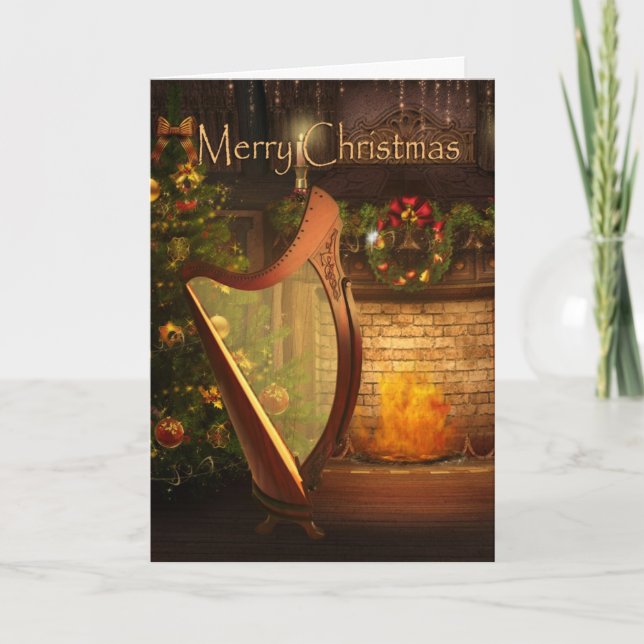 Holiday Celtic Harp Card (Front)