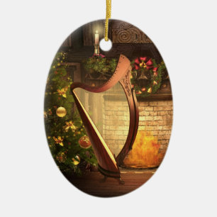 Holiday Celtic Harp Ornament