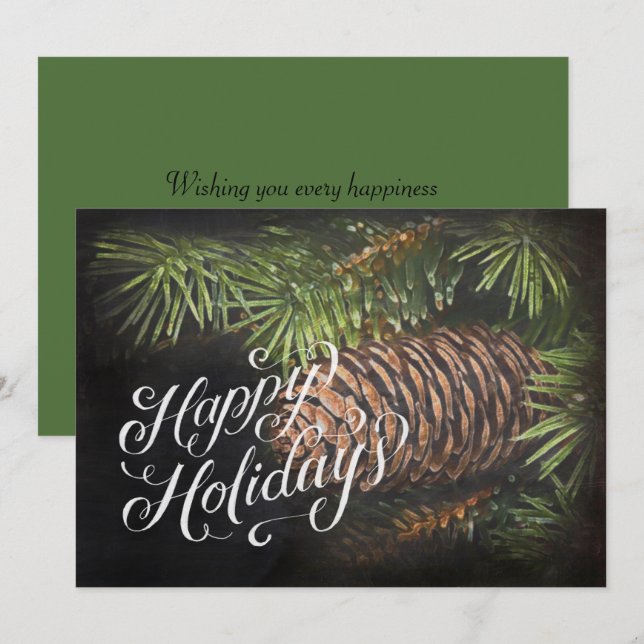 Holiday Chalk Drawn Pinecone and Pine Needles Card (Front/Back)
