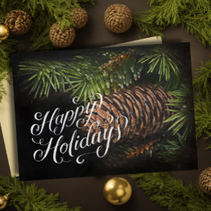 Holiday Chalk Drawn Pinecone and Pine Needles Card